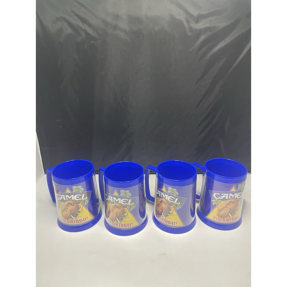 4 1988 Joe Camel Cigarettes 75th Anniversary Thermo-Serv Plastic Beer Mug VTG‎